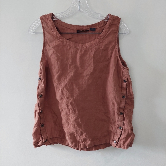 RACHEL Rachel Roy 100% Linen tank top Large warm brown sleeveless button accents - Picture 1 of 7